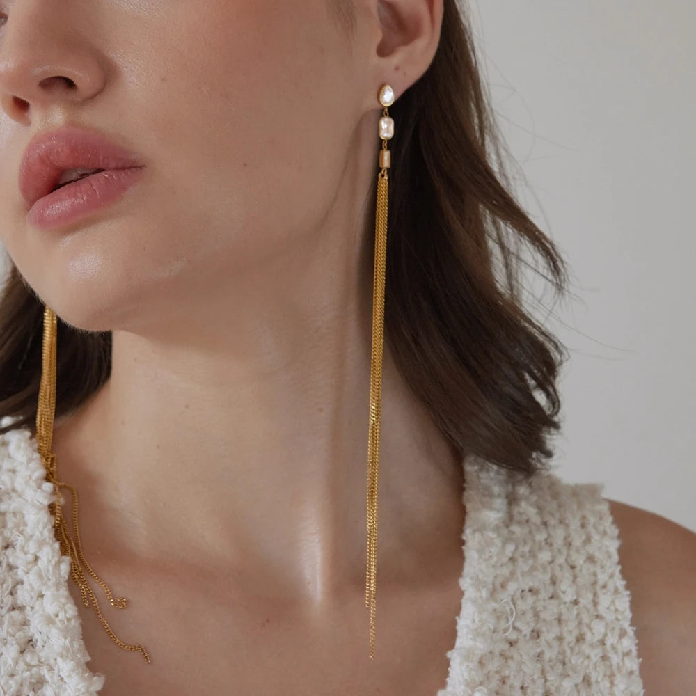 KIKA Geometric Zircon Drop Earrings  Minimalist 18K Gold Plated Stainless Steel 316L