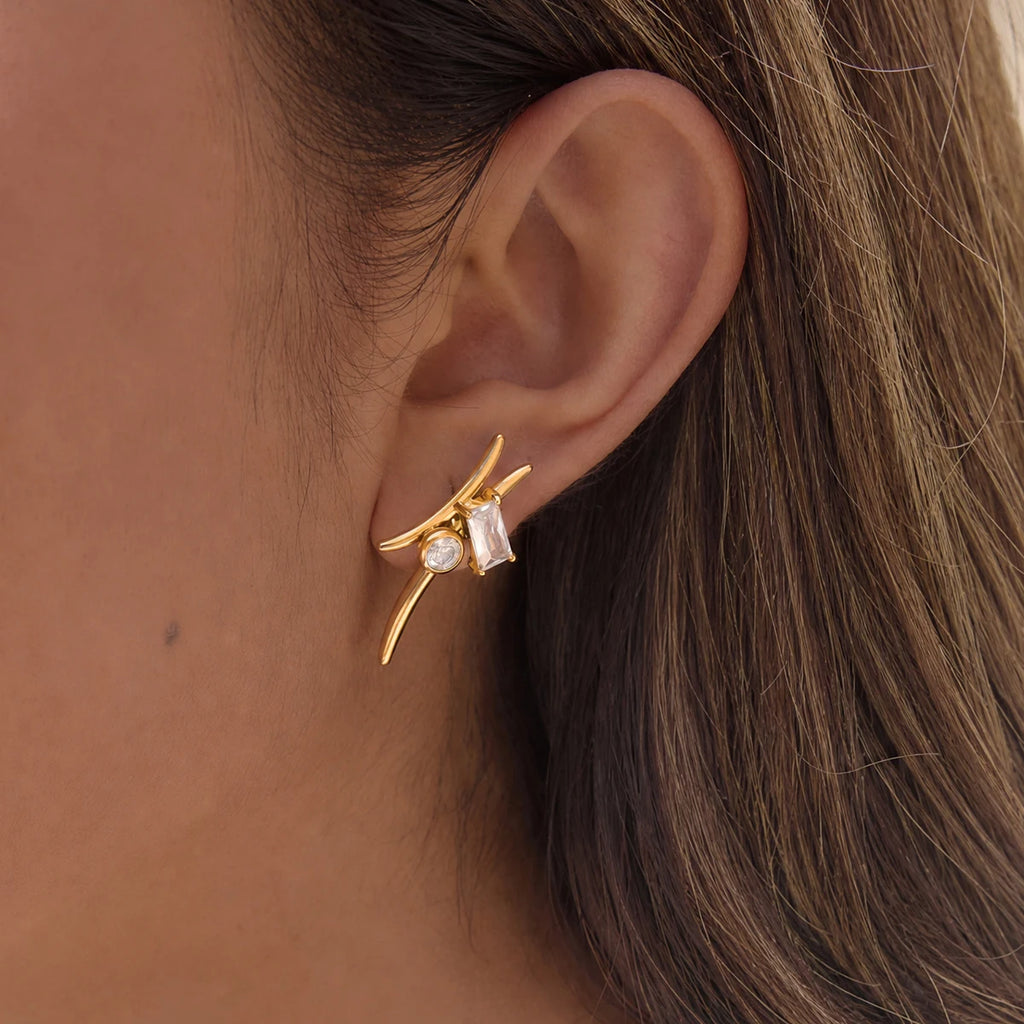 KIKA Delicate Zircon Geometric Stud Earrings  18K Gold PVD Plated Stainless Steel 316L