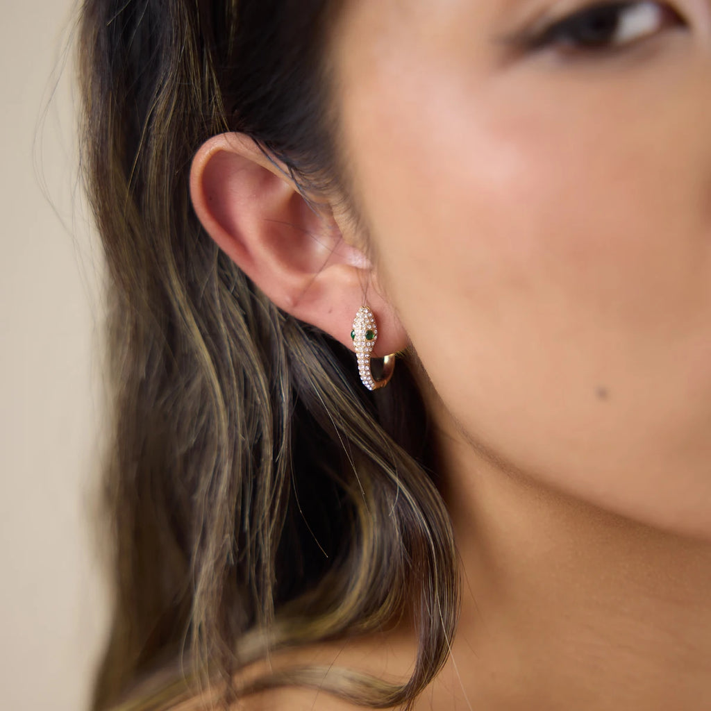 Kika Green Zircon White Crystal Snake Shape Clip Earrings