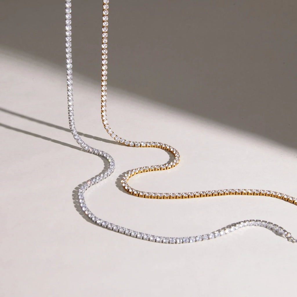 KIKA  Delicate 3MM Zircon Tennis Chain Necklace  Minimalist 18K Gold Plated Stainless Steel 316L