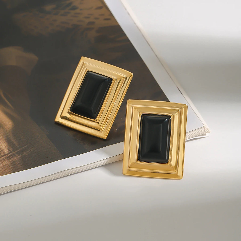 Retro Agate Geometric Ear studs Stainless Steel