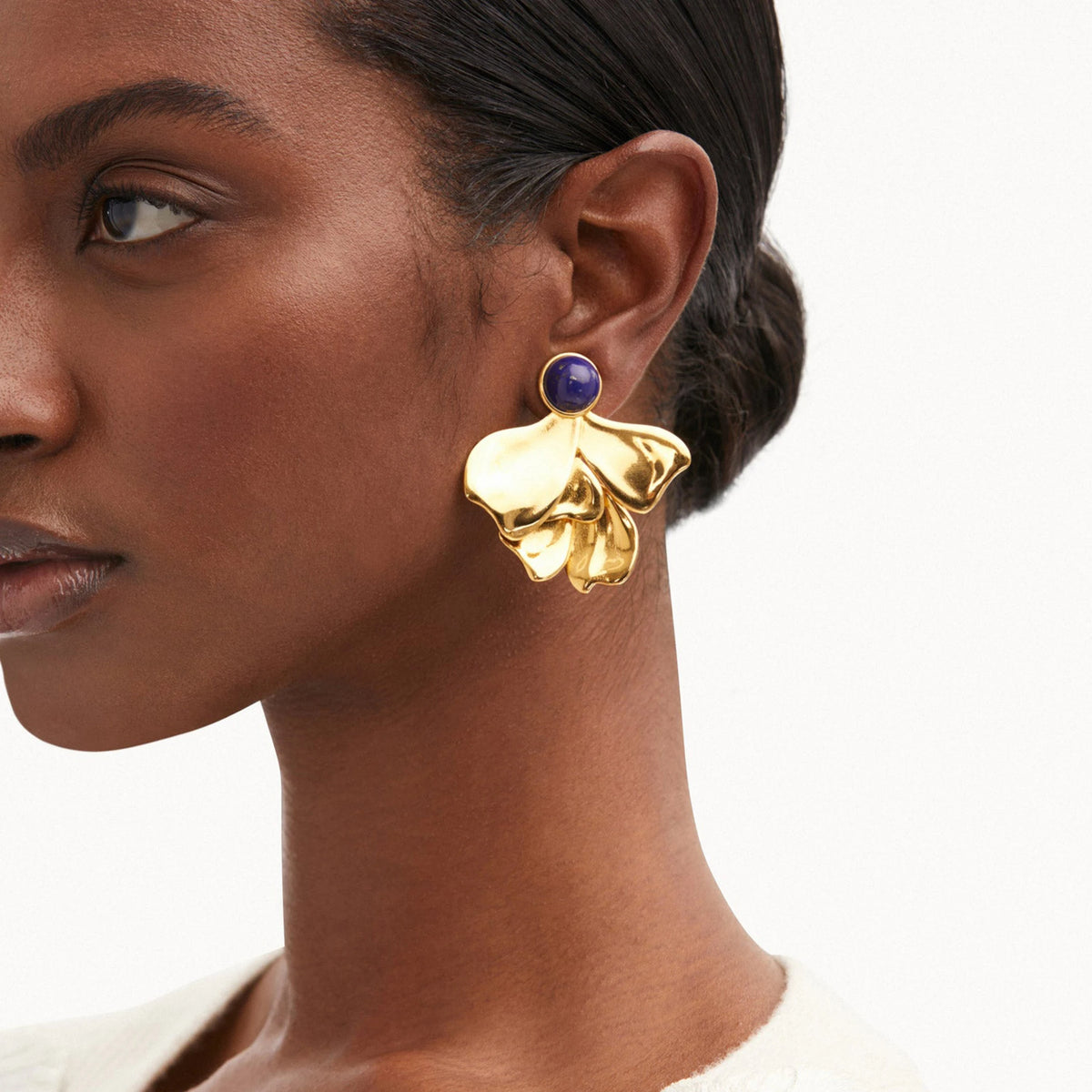 Kika Vintage Turquoise Irregular Fan Shaped Ear Studs 18K Gold Color Plated Stainless Steel