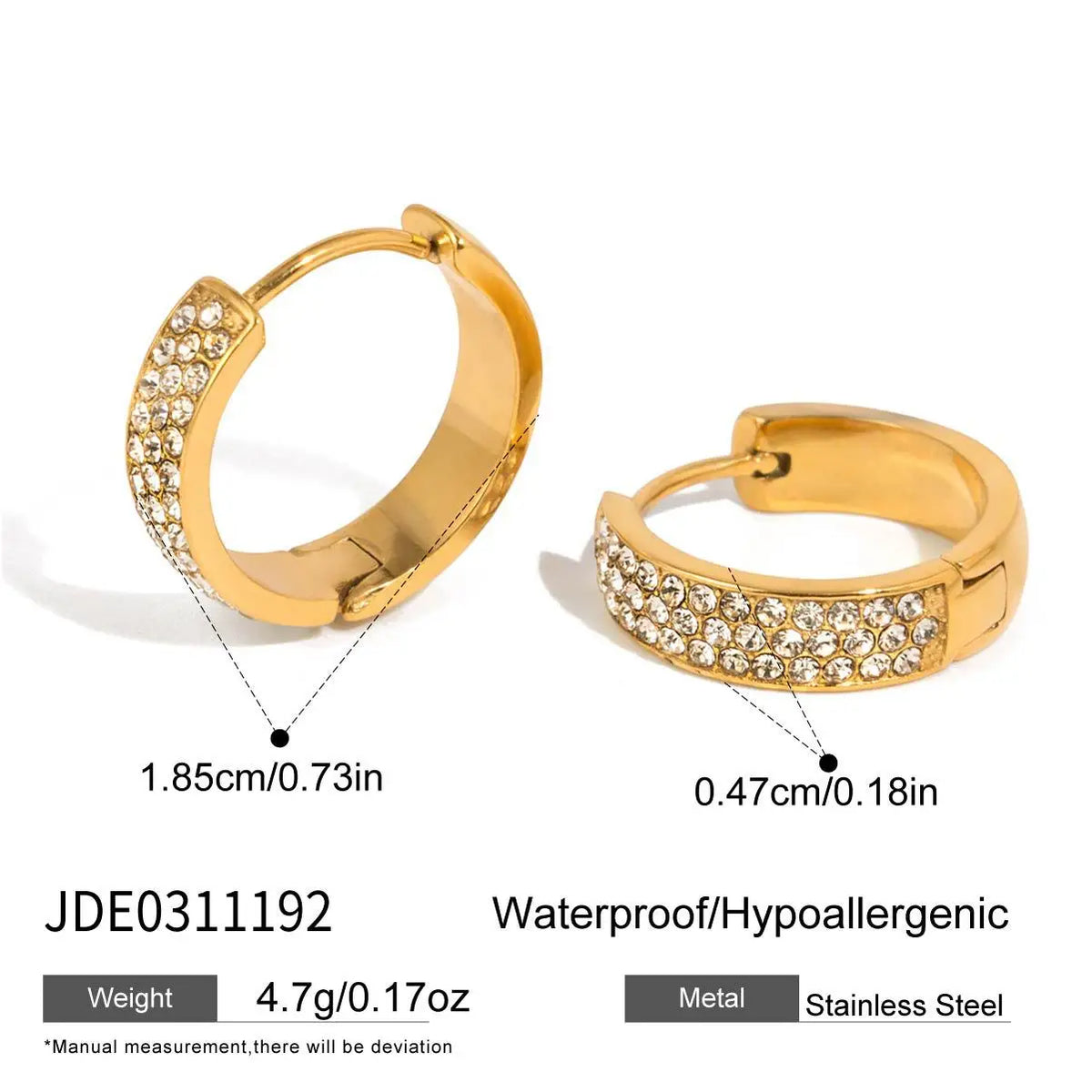 Kika Classic Full Crystal Clip Earrings For Women Minimalist 18K Gold PVD Plated Stainless Steel 316L
