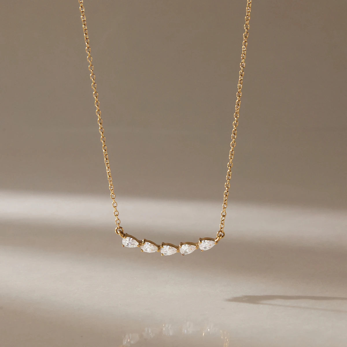 KIKA Water Drop Zircon Smile Shape Pendant Necklace  18K Gold Plated Stainless Steel 316L