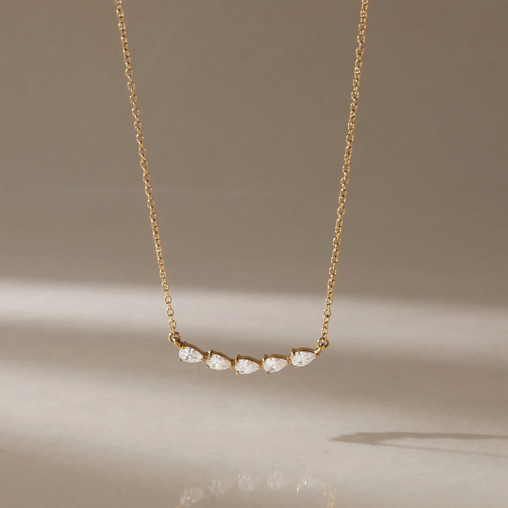 KIKA Water Drop Zircon Smile Shape Pendant Necklace  18K Gold Plated Stainless Steel 316L