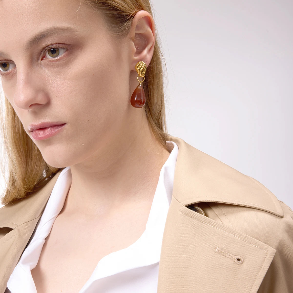 Kika Vintage Designer Texture Water Drop Ear Studs Brown Pendant Earrings