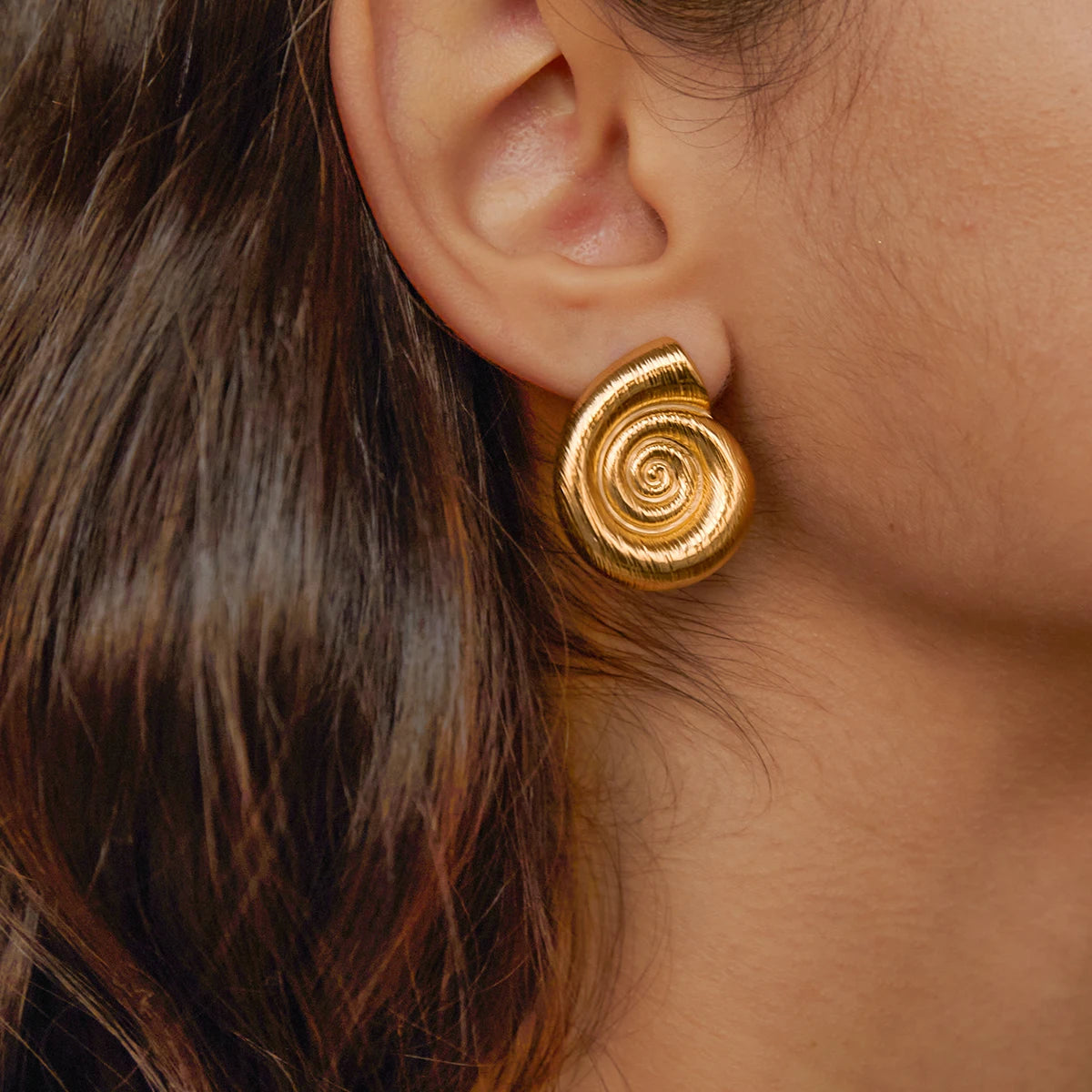 Uworld Conch Stainless Steel Thread Earrings 18K Gold-Plated Waterproof Ring Exquisite Fashion Beach Holiday Jewelry Gift