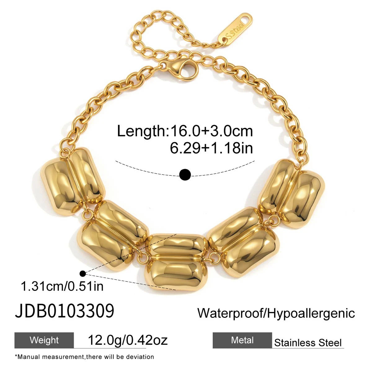 Kika Delicate Gold Color Double Layered Wide Face Bracelet