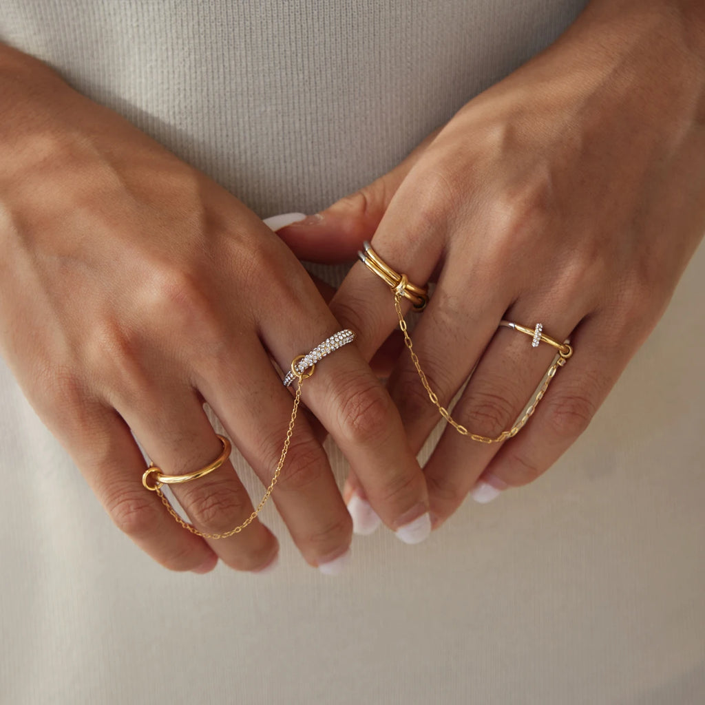 KIKA Delicate Crystal Rings For Women Minimalist 18K Gold PVD Plated Stainless Steel Tassel Rings Fashion Jewelry Gift