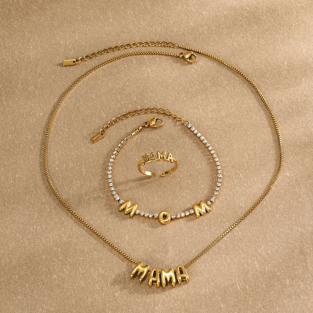 Kika Delicate Gold Color Bubble Letter Mama Mother'S Day Necklace ñ