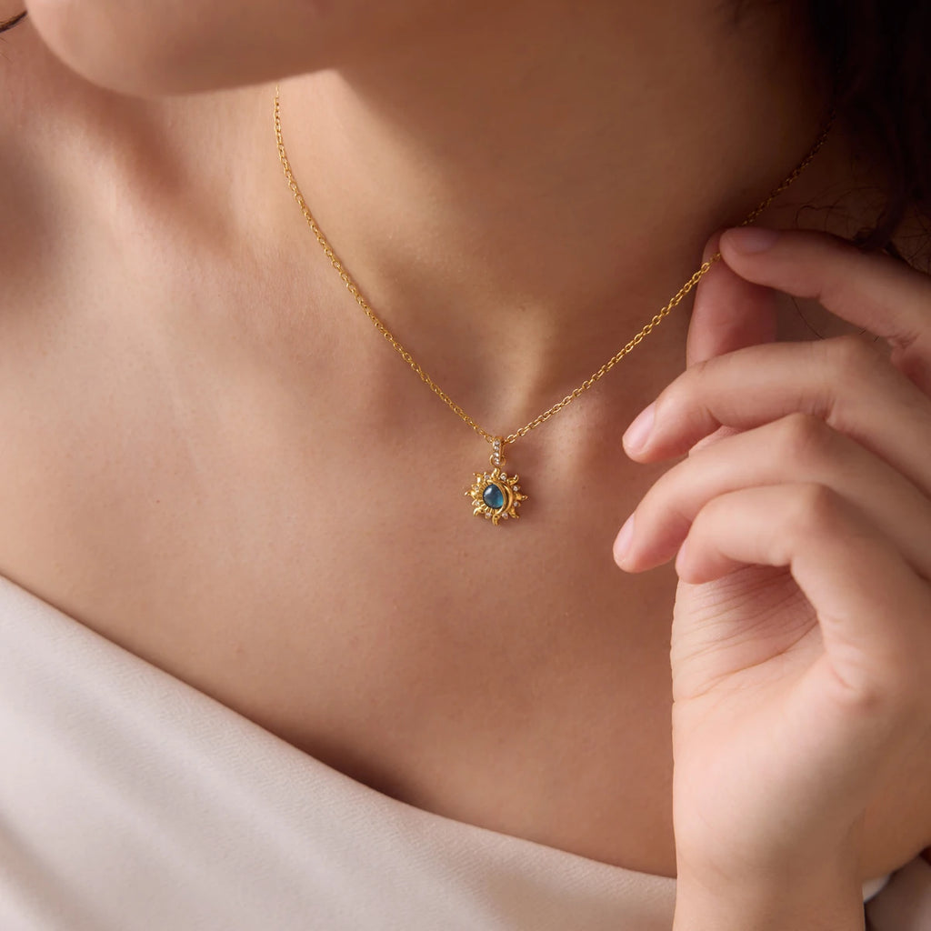 Kika Elegant Blue Resin Necklace Earrings Gold PVD Plated Stainless Steel 316L Moon Star