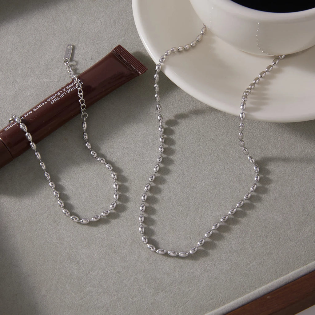 Kika Minimalist Beaded Chain Necklace Bracelet