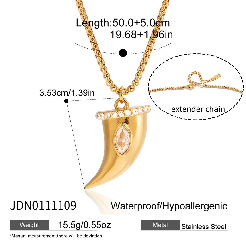 Kika Creative Large White Zircon Cow Horn Pendant Necklace