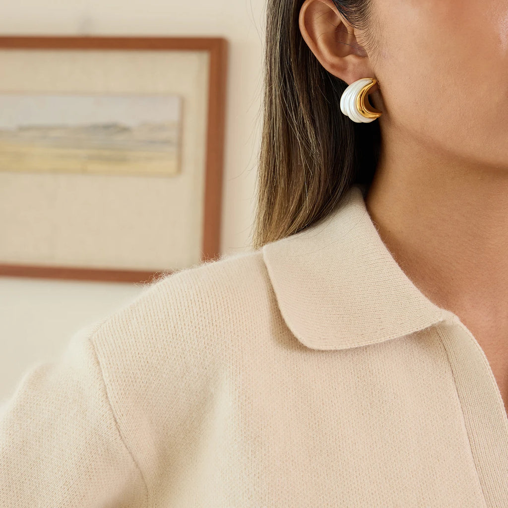 Kika White Resin Moon-Shaped Imitation Pearl Stud Earrings