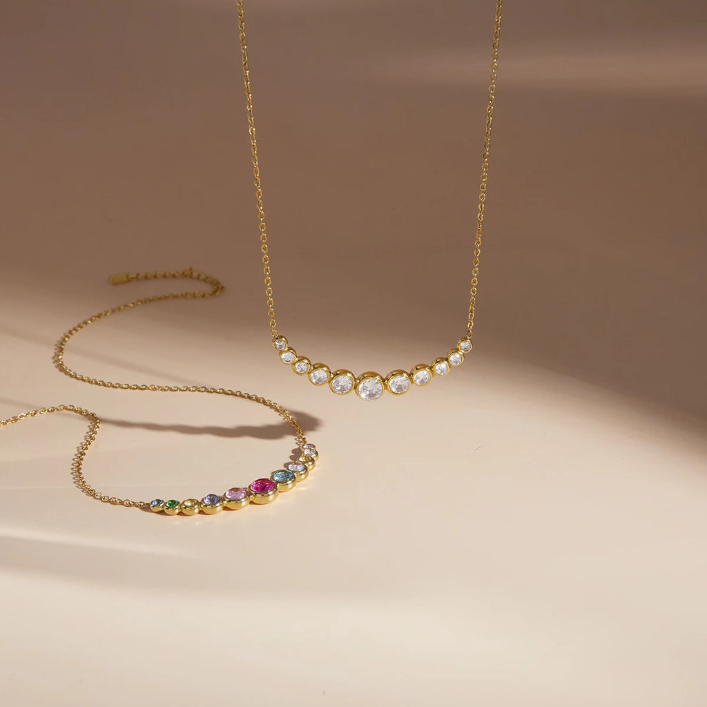 Kika Delicate Colored Circular Zircons Gradient Smiling Face Necklace