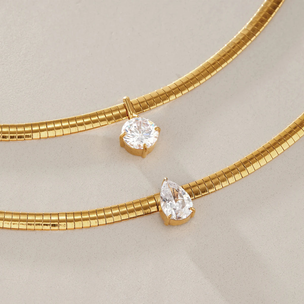 Kika Round Water Drop Zircon Pendant Necklace 18K Gold Plated Stainless Steel 316L