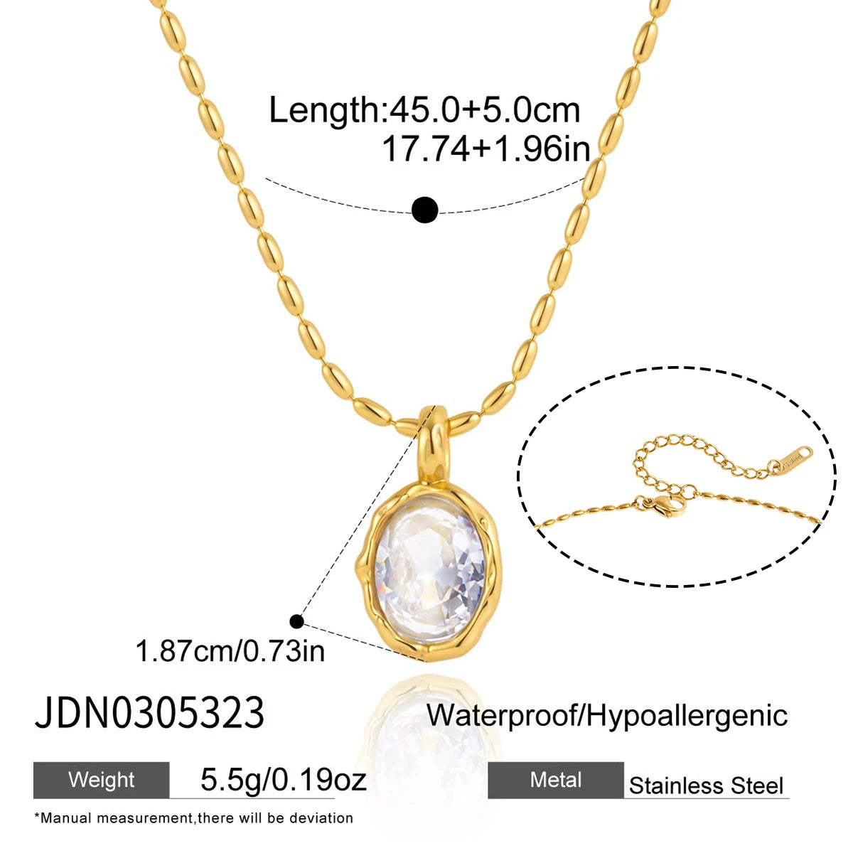 Kika Classic Geometric Zircon Pendant Necklace Minimalist 18K Gold Plated Stainless Steel 316L