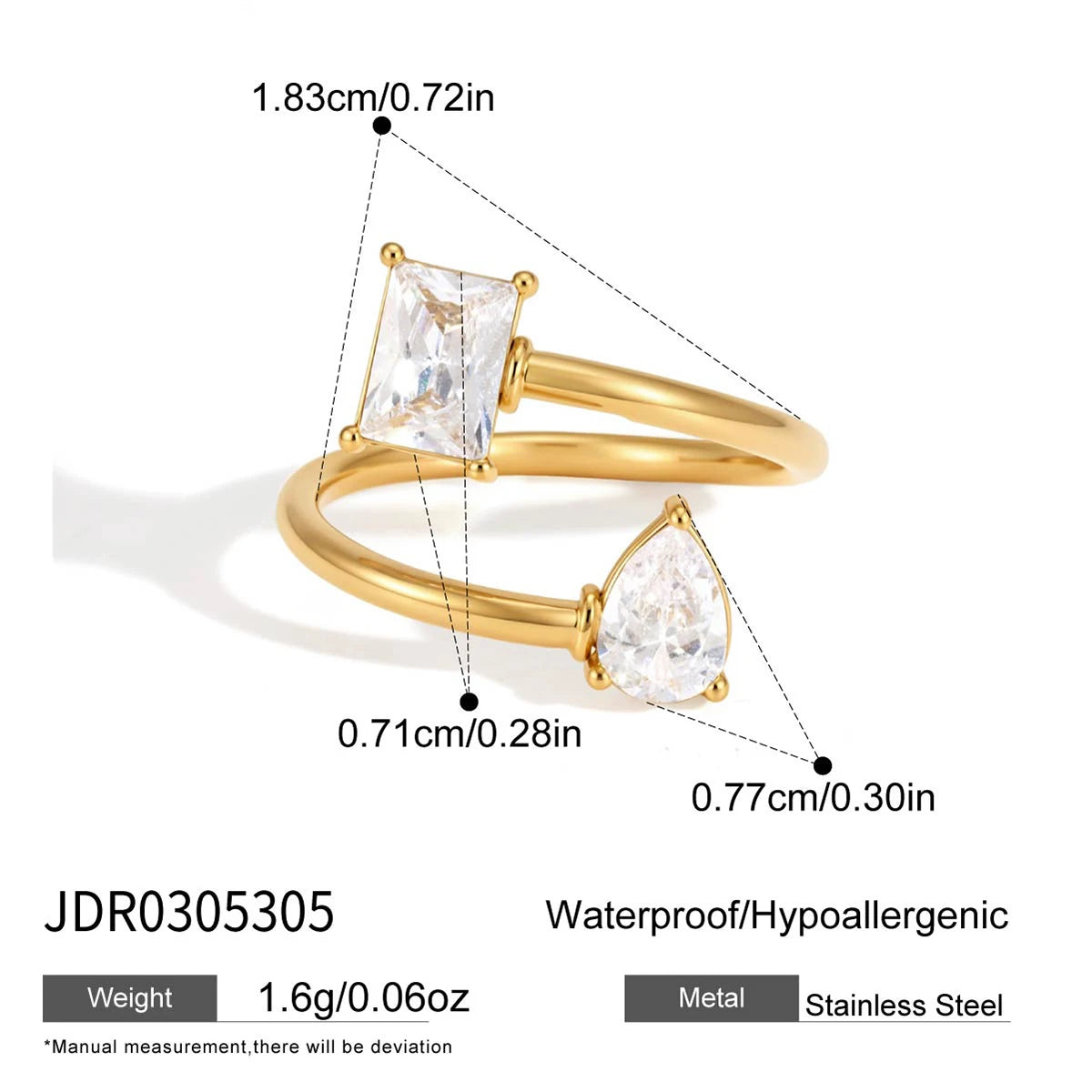 KIKA Delicate Zircon Rings PVD 18K Gold Plated Stainless Steel 316L