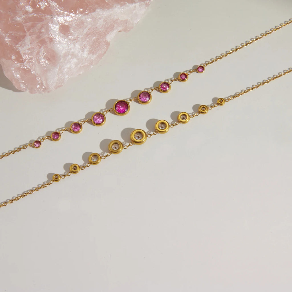 Kika Delicate Round Pink Light Blue Staggered Zircons Pendant Necklace