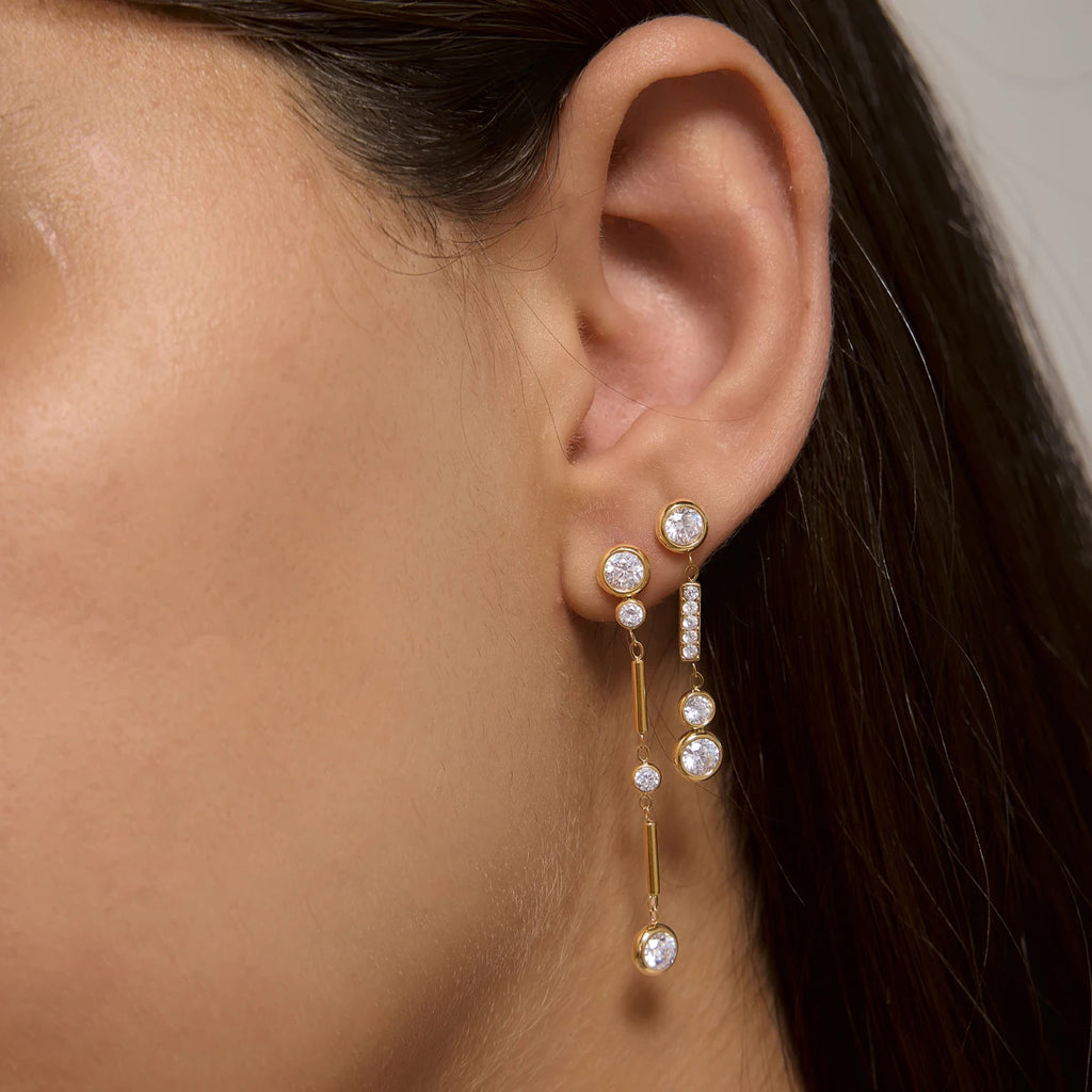 KIKA Elegant Geometric Zircon Long Drop Earrings 18K Gold Plated Stainless Steel 316L