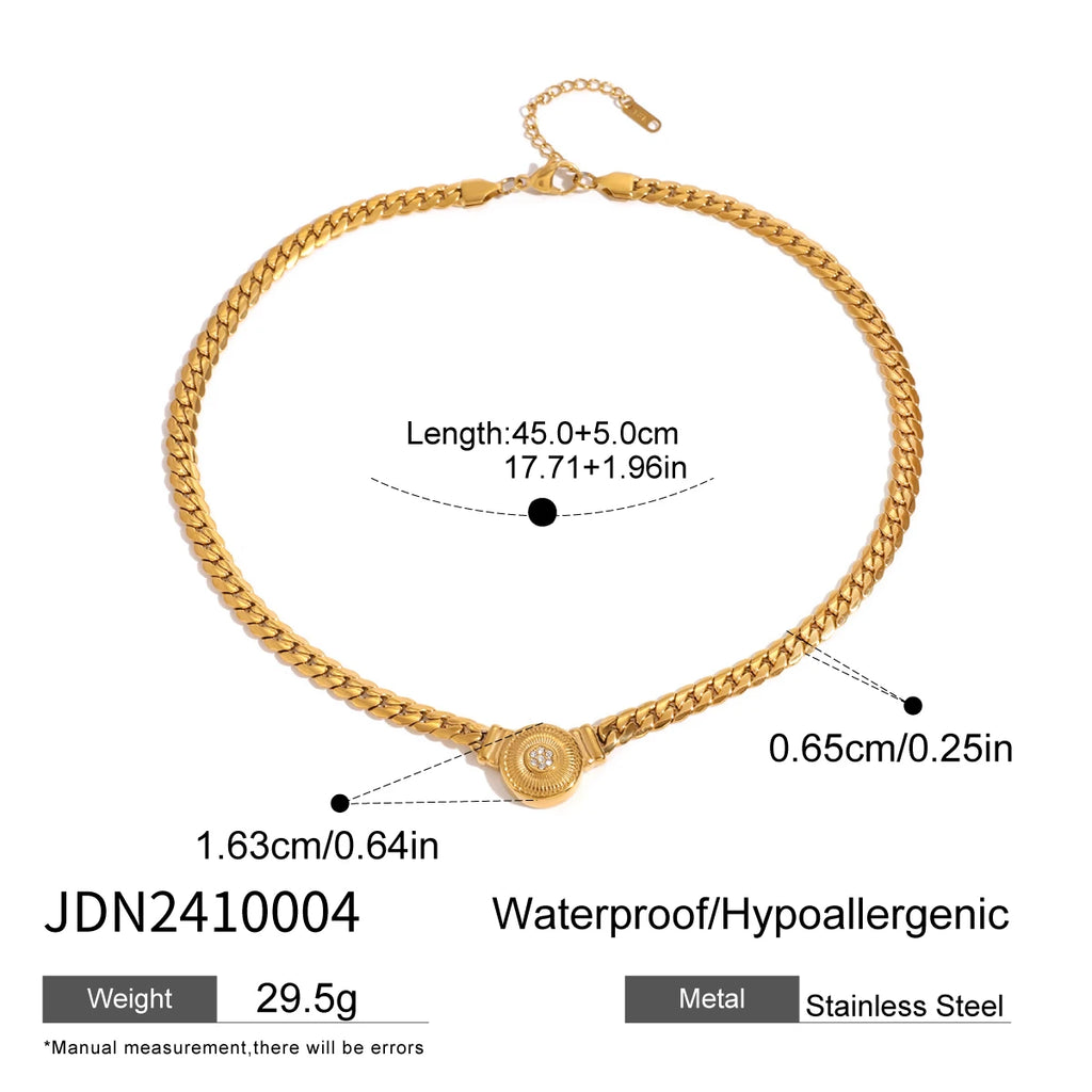 Retro Ribbed Round Pendant Necklace