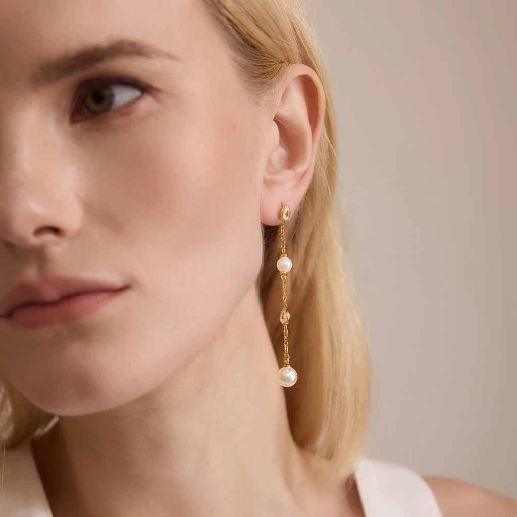 KIKA Water Drop Zircon Imitation Pearl Earrings For Women 18K Gold PVD Plated Stainless Steel Tassel Earrings Fashion Jewelry