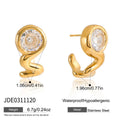 Kika White Round Zircon Wavy Geometric Earrings
