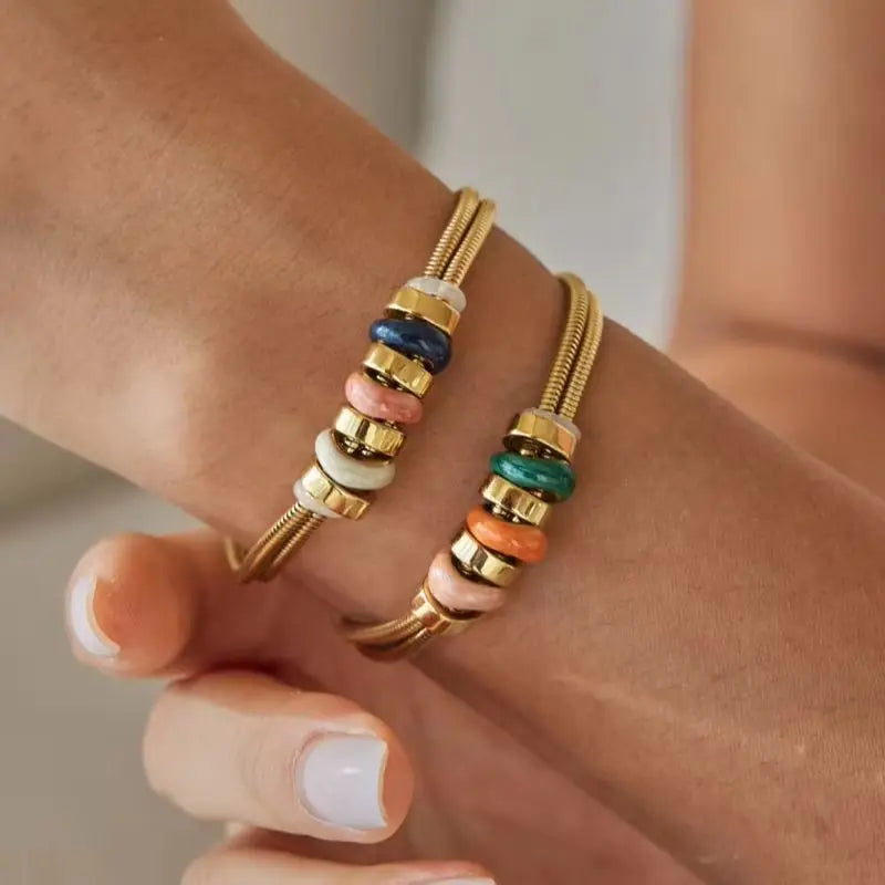 KIKA Vintage Oil Drip Beads Snake Chain Bracelet For Women Minimalist 18K Gold Plated Stainless Steel Bracelet Fashion Jewelry