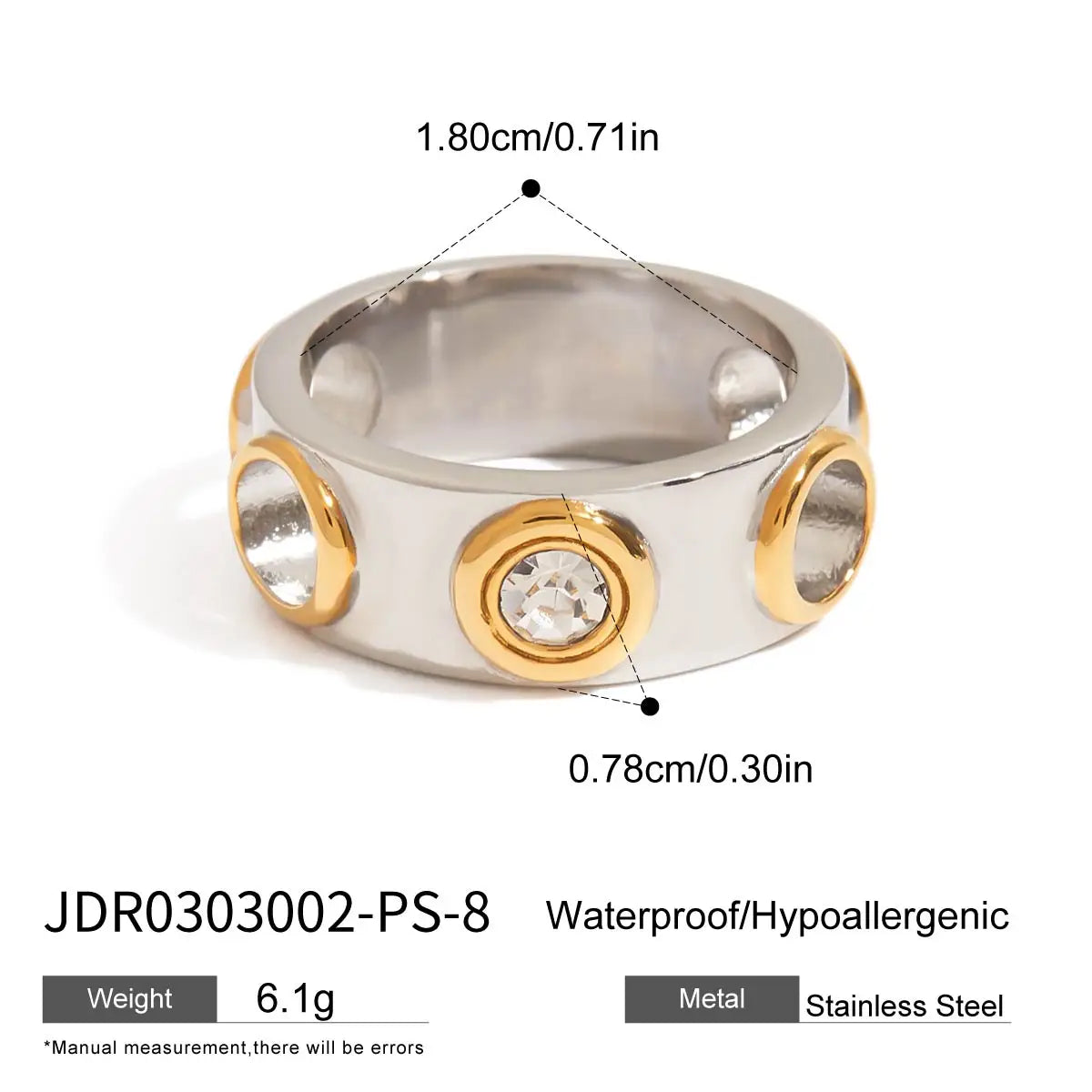Kika Minimalist 18K Gold Color Plated Stainless Steel Two tone Zircon Ring Round Hollow Stackable Ring Women's Jewelry