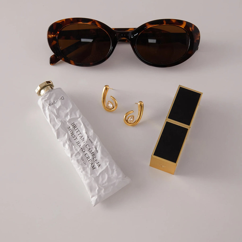 KIKA Classic Spiral Drop Earrings With White Zircon PVD Gold Plated Stainless Steel 316L Rings