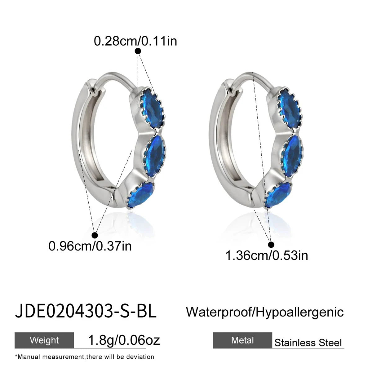KIKA 3 Pcs/Set Elegant Zircon Earrings PVD Plated Stainless Steel 316L