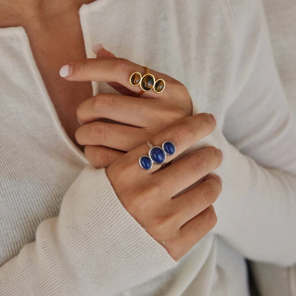 KIKA Vintage Tiger Eye Lapis Lazuli Stone Open Rings For Women 18K Gold PVD Plated Stainless Steel Rings Fashion Jewelry Gift