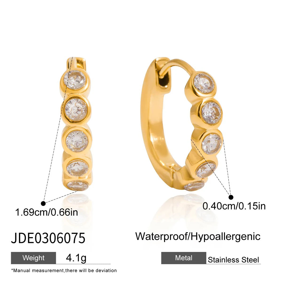 Kika Classic Zircon Geometric Clip Earrings Minimalist 18K Gold PVD Plated Stainless Steel 316L