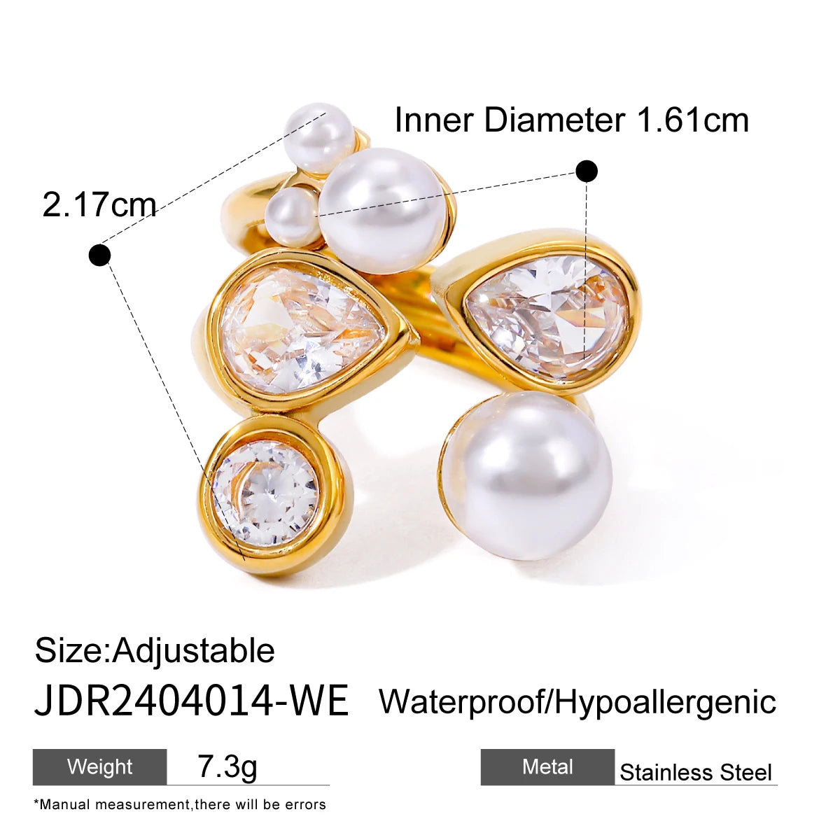KIKA Waterproof Luxury Shiny Cubic Zirconia Exquisite Stainless Steel 316L Chic Open Ring Adjustable
