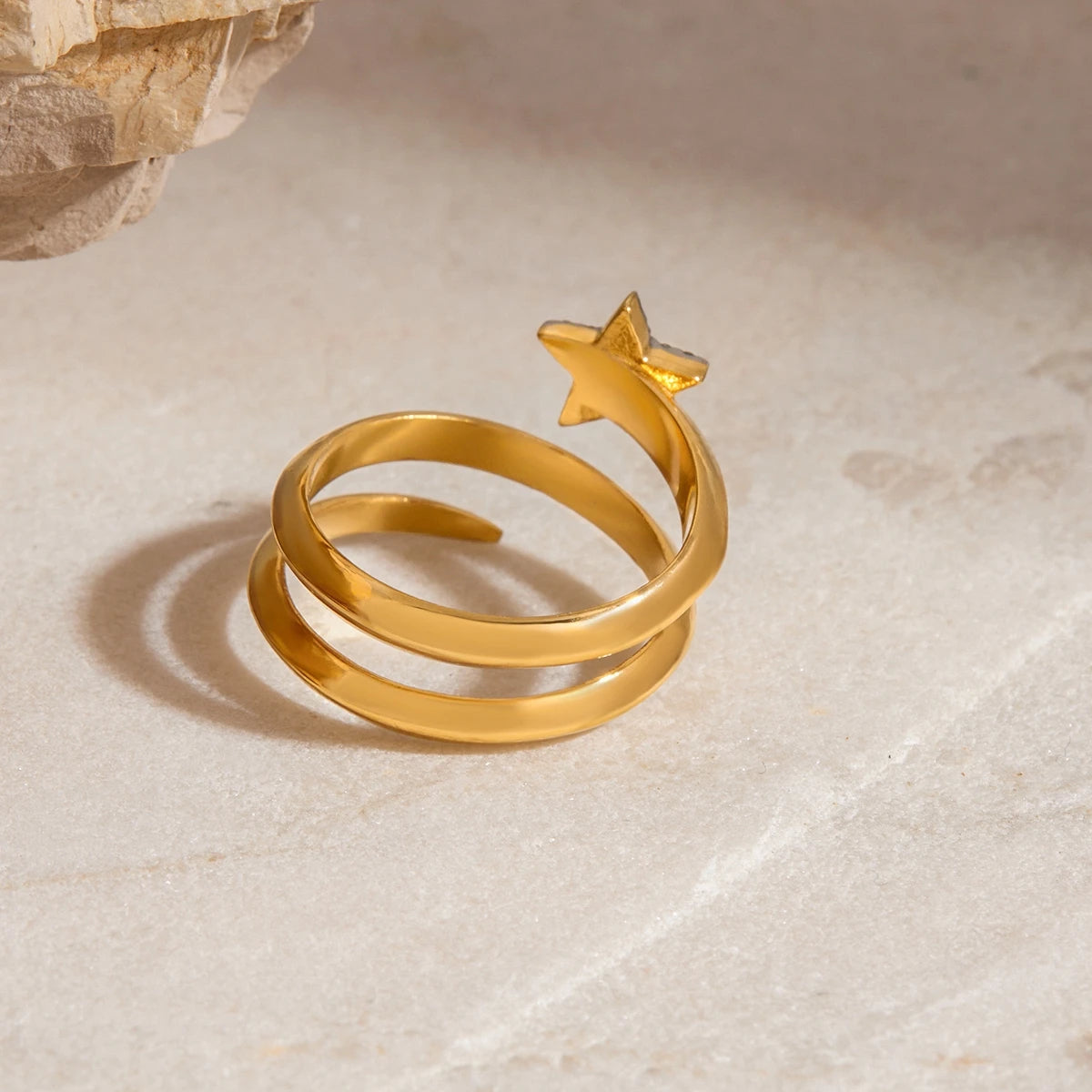 Kika Fashion Pentagram Three Layer Ring 18K Gold