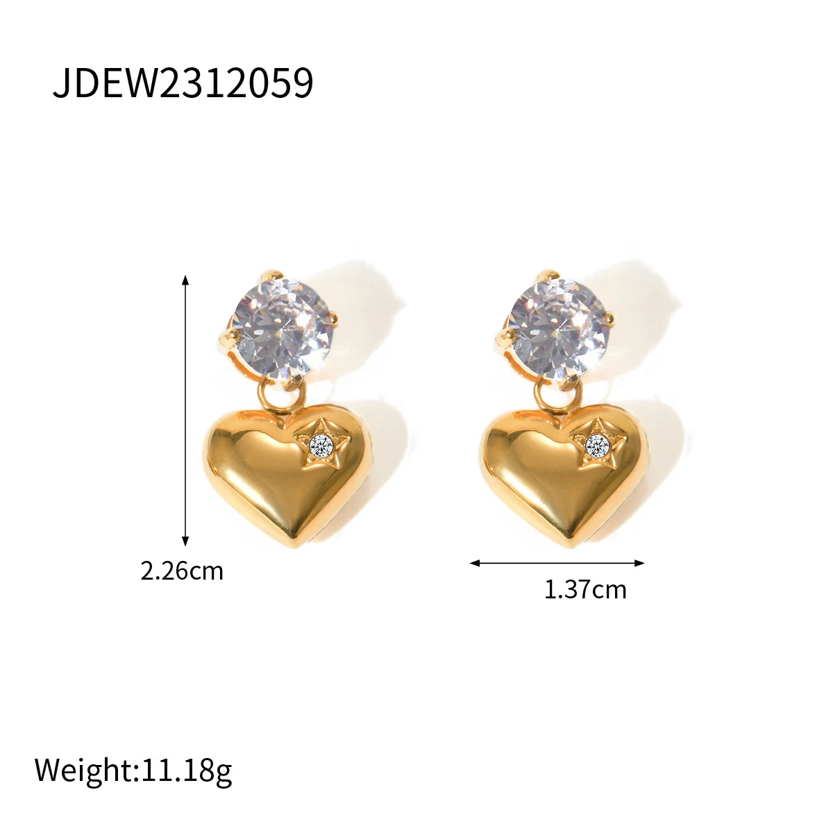 KIKA Bling Cubic Zirconia White Zircon Stud Earrings 18K Gold PVD Plated Stainless Steel 316L