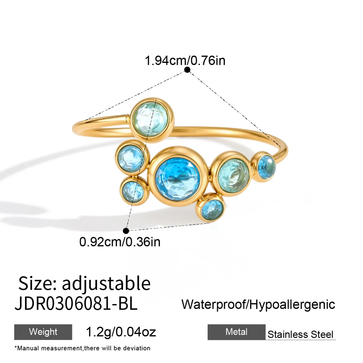 KIKA Multicolor Round Zircon Open Rings 18K Gold PVD Plated Stainless Steel 316L