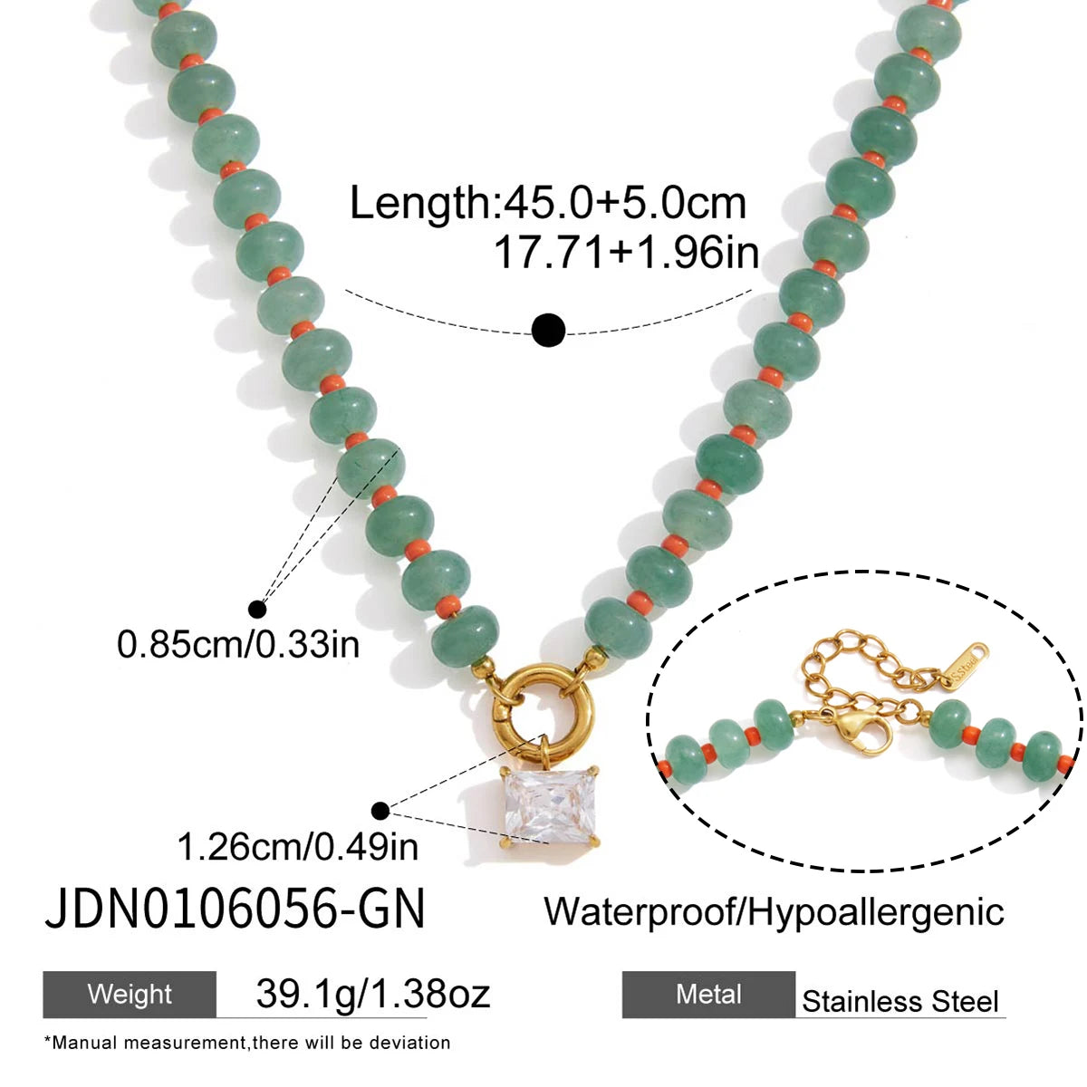 Kika Natural Stone Bead Chain Geometric Zircon Pendant Necklace