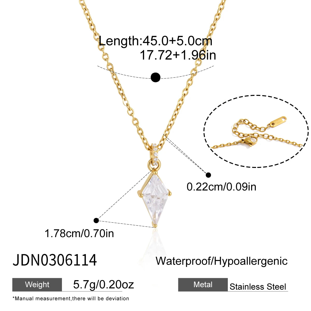 Kika Elegant Zircon Pendant Necklace Minimalist 18K Gold PVD Plated Stainless Steel 316L
