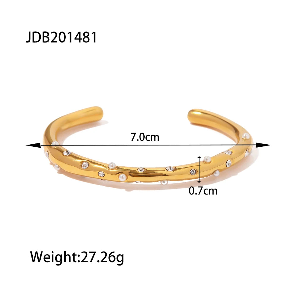 Kika Waterproof Metal Texture 18K Gold Color Stainless Steel Cuff Open Bracelet Bangle