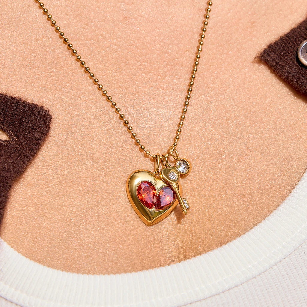 Kika Classic Red Zircon Heart Shaped Necklace