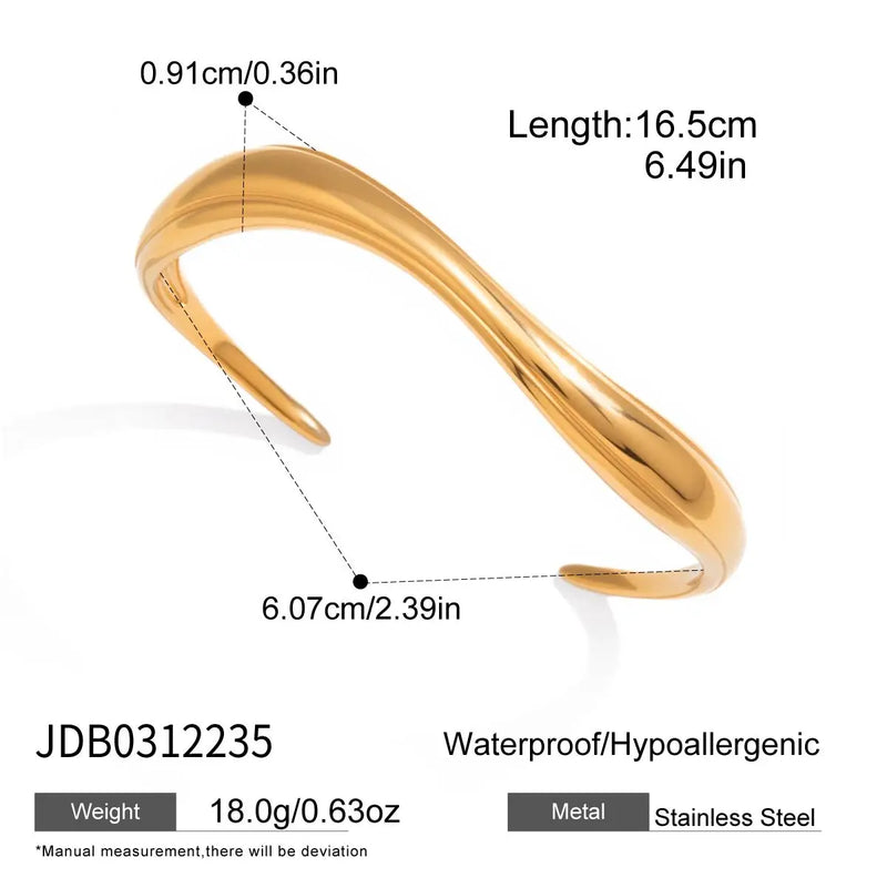 KIKA Minimalist Gold Color Geometric Wave-Shaped Open Bracelet For Women 18K PVD Gold-plated Delicate Bracelets Jewelry Gifts