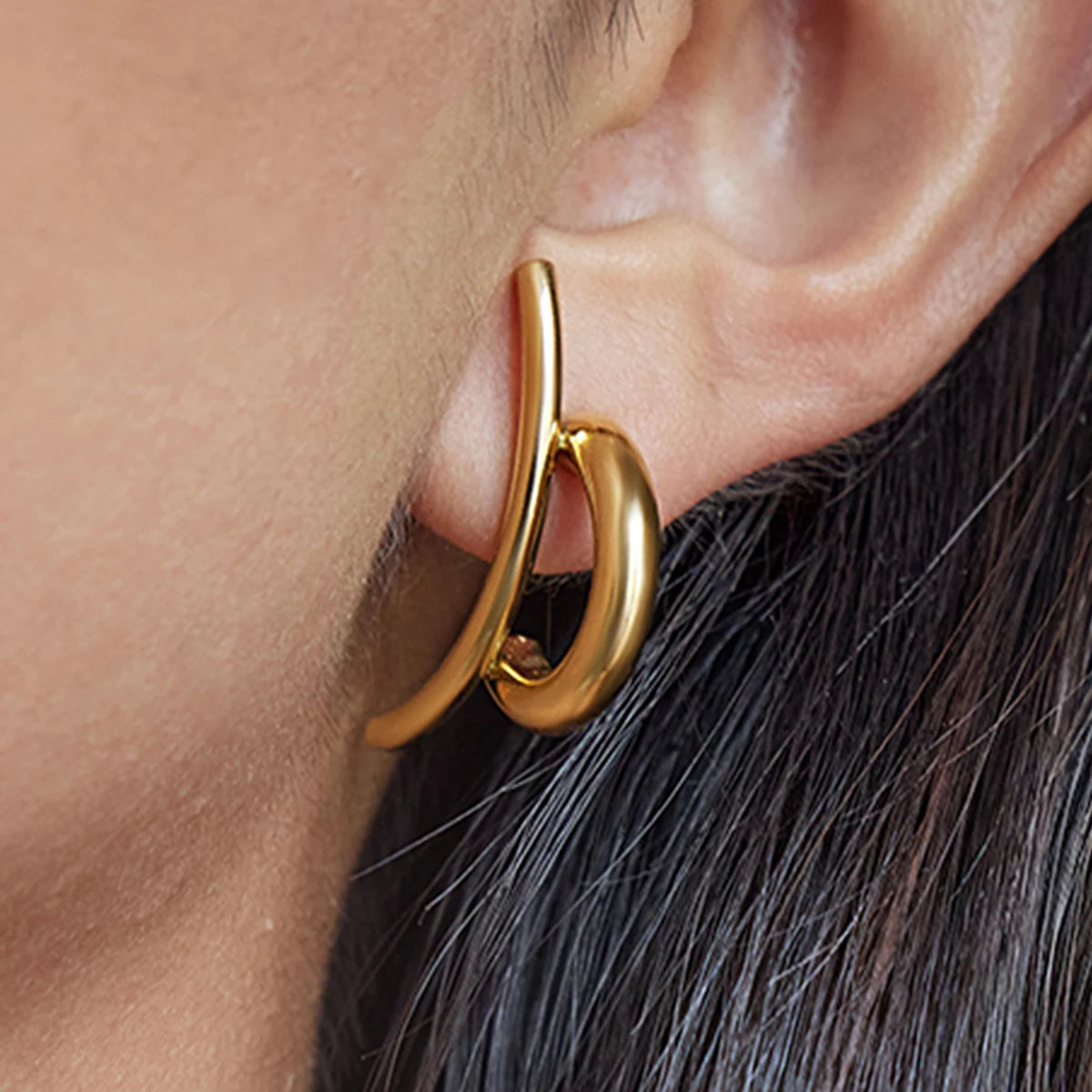 Kika Minimalist 18K Gold Color Stainless Steel Line Earrings