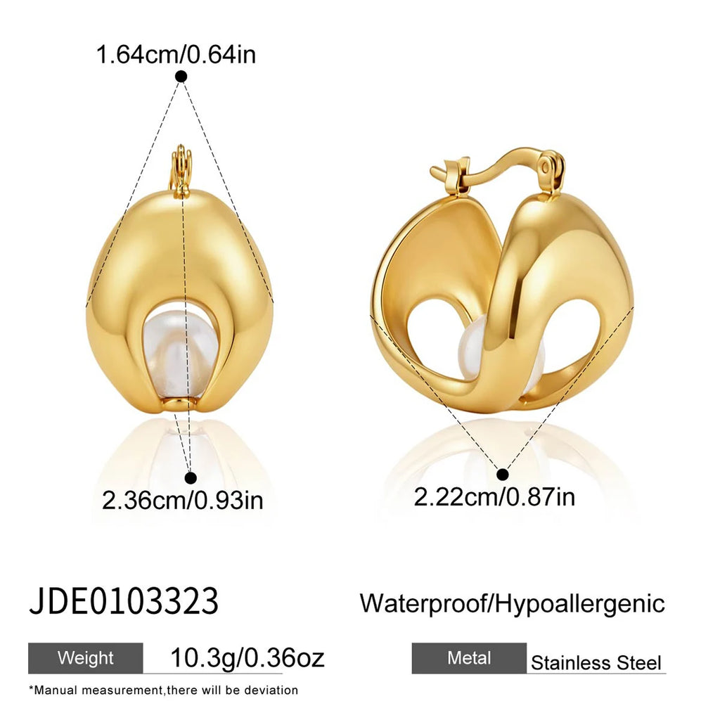KIKA Elegant Imitation Pearl Hollow Clip Earrings 18K Gold PVD Plated Stainless Steel316L