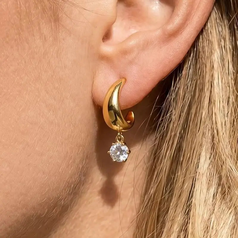 KIKA Round Zircon Drop Earrings PVD Plated Stainless Steel 316L