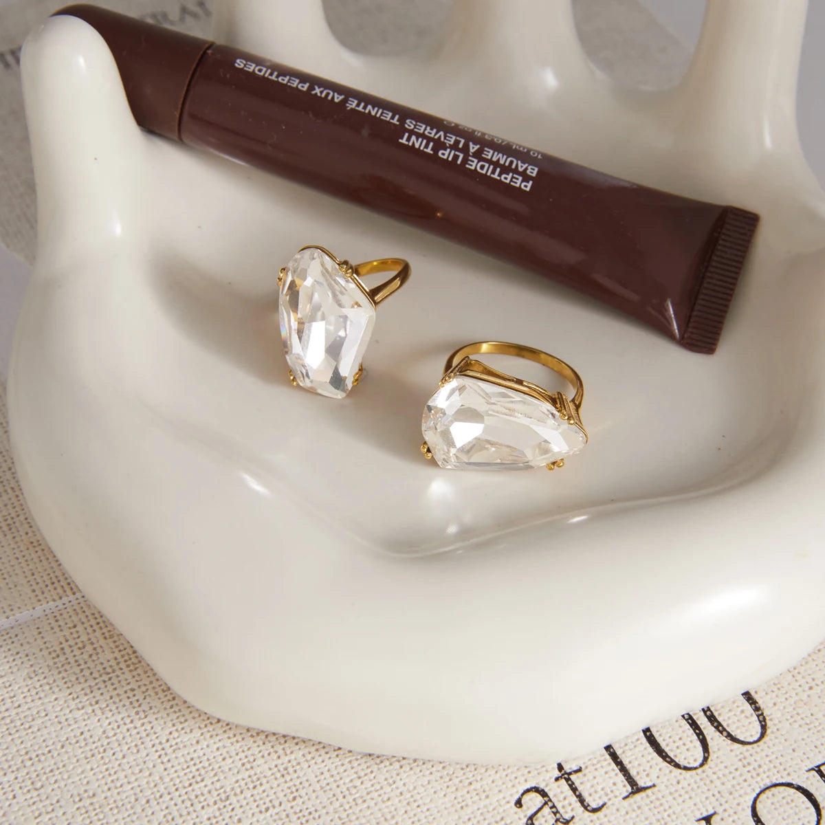KIKA Chunky Big Crystal Glass Stone Rings PVD Plated Stainless Steel 316L