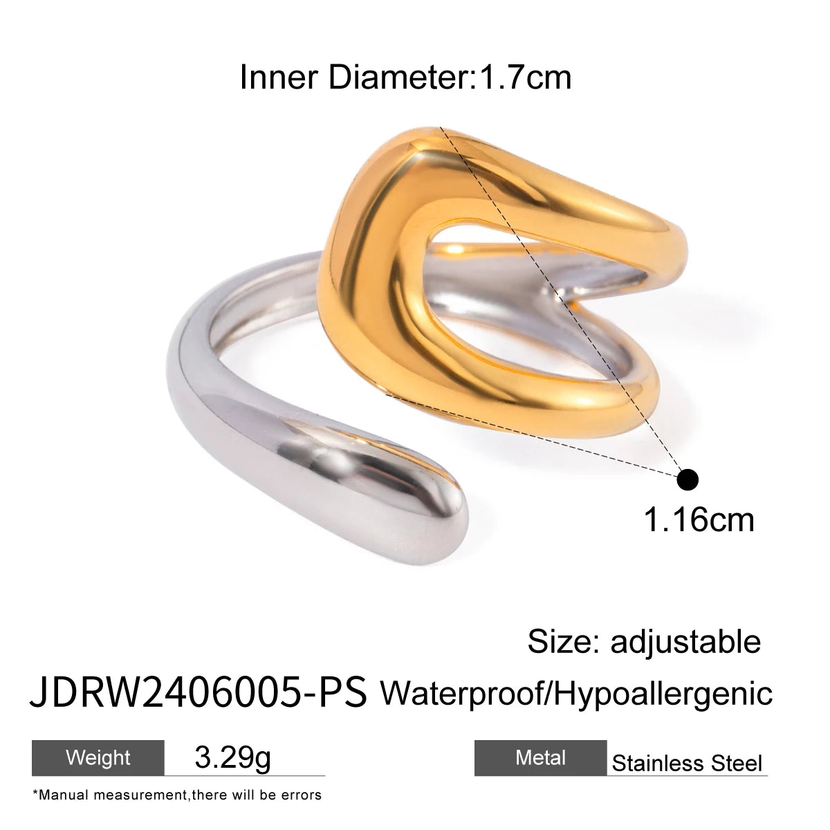 Kika Fashion 4PCS Jewelry Set Wide Face Bracelet Two Tone Ring Women's Jewelry Commuting Attire Gift For Her