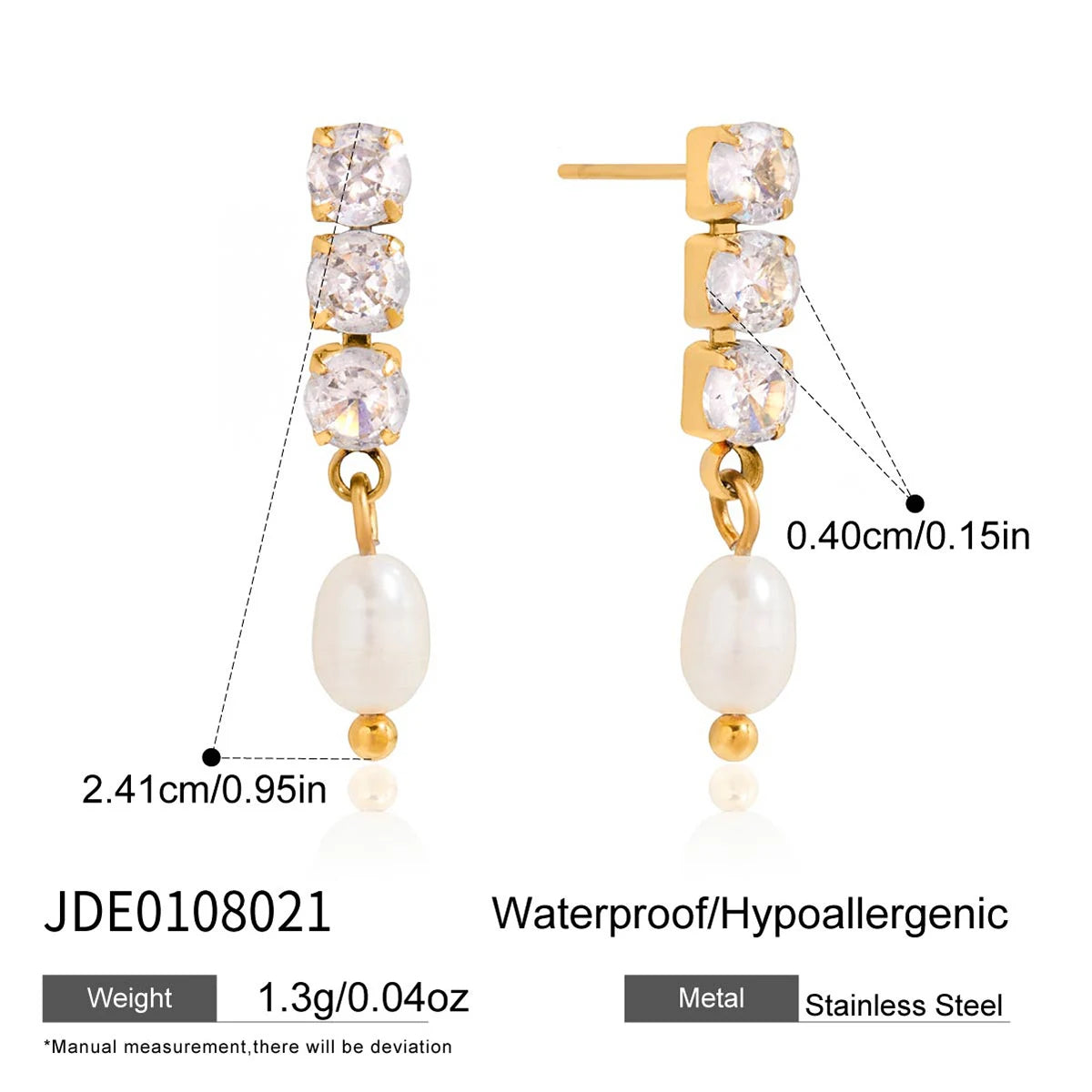 Kika Elegant Square White Zircon Freshwater Pearl Pendant Earrings