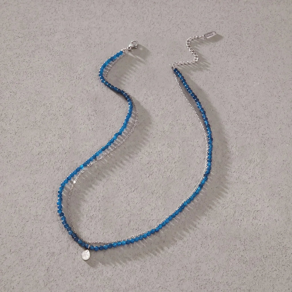 KIKA Water Drop Zircon Pendant Blue Natural Stone Bead Necklace  Delicate Stainless Steel 316L