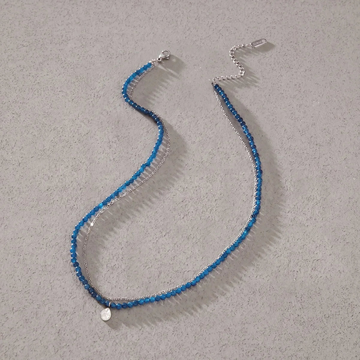 KIKA Water Drop Zircon Pendant Blue Natural Stone Bead Necklace  Delicate Stainless Steel 316L